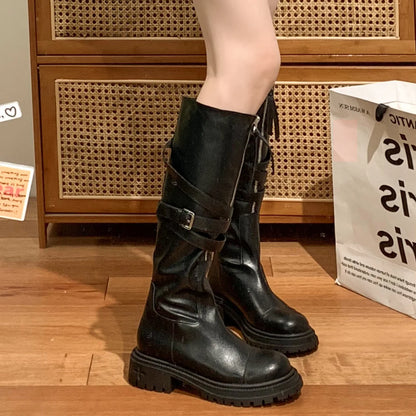 Bottes en cuir PU pour femmes  décor en métal