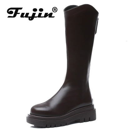 bottes en microfibre pour femme, hauteur des genoux, semelle compensée, fermeture éclair, chaussures montantes, mode automne hiver, 6cm