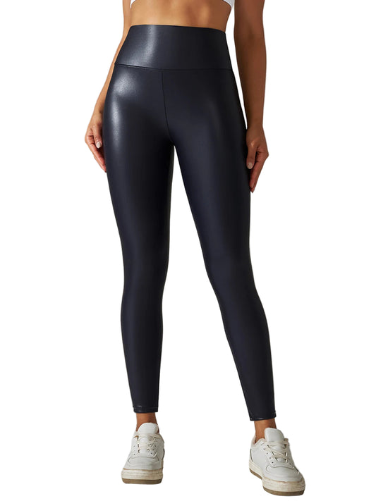 Leggings en similicuir PU taille haute pour femmes