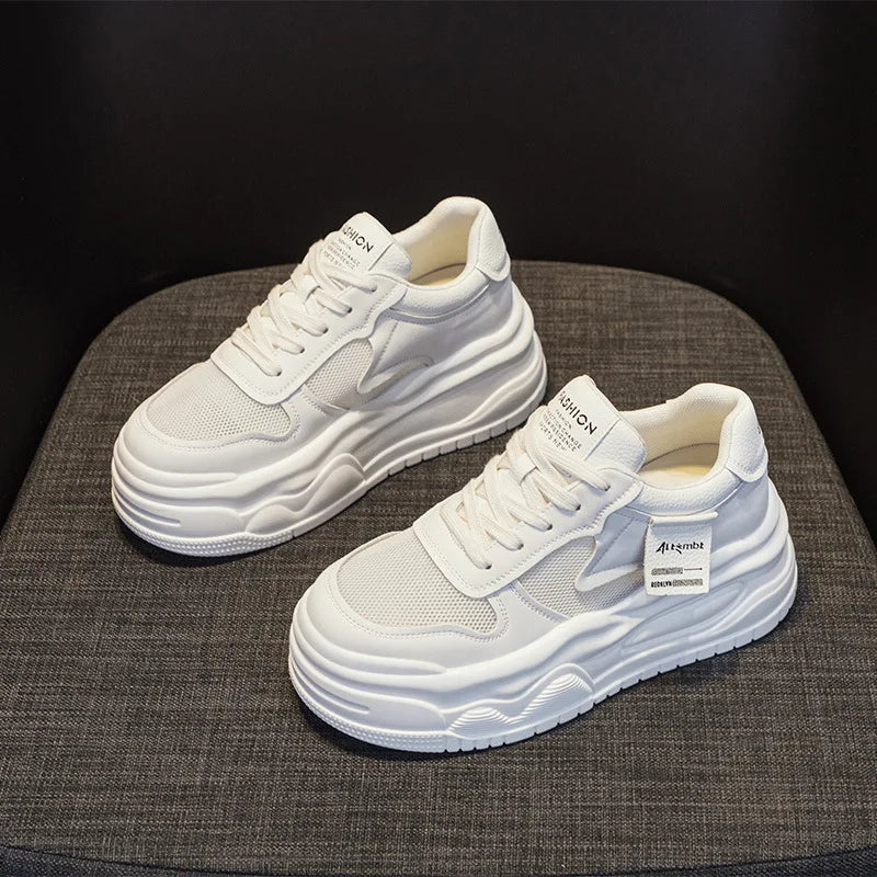 Baskets compensées en cuir de vache véritable pour femme