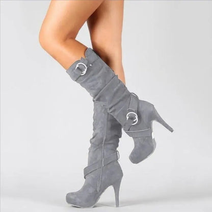 Bottes hautes en cuir Pu pour femmes, chaussures Sexy à talons hauts et fins, bout rond