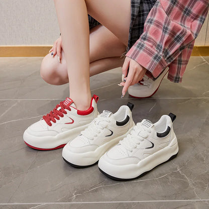 baskets respirantes en cuir véritable pour femme, chaussures à semelle compensée 6cm