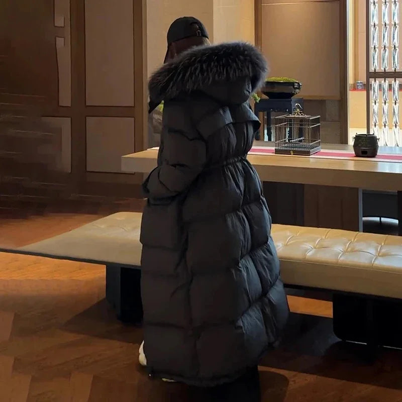 Doudoune super épaisse à capuche et col en laine pour femme