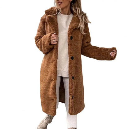 Pardessus en peluche à boutonnage simple pour femmes, mélange de fausse laine, manteau d'hiver décontracté, peluche en peluche