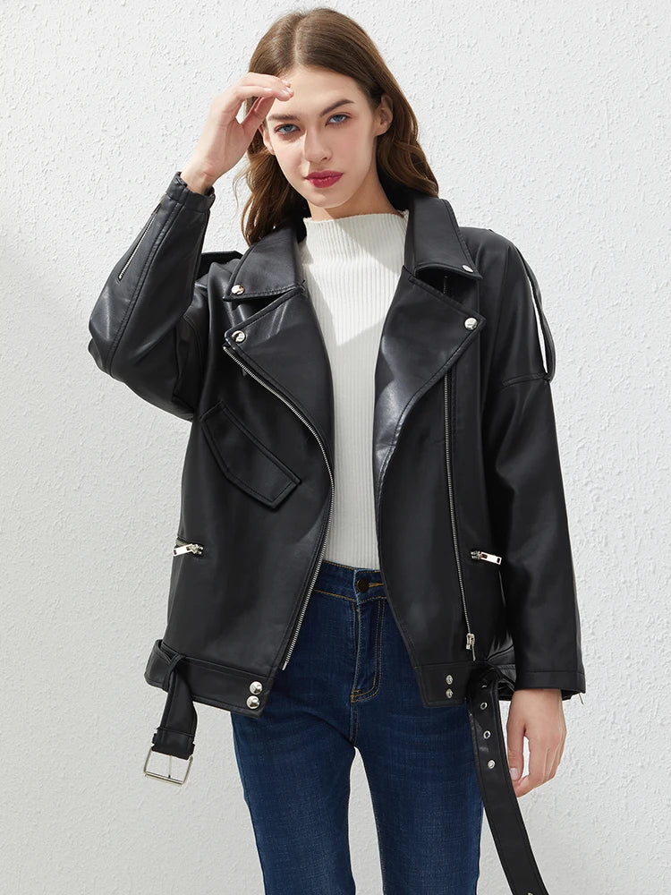 Blouson en similicuir PU femme noir pour femmes