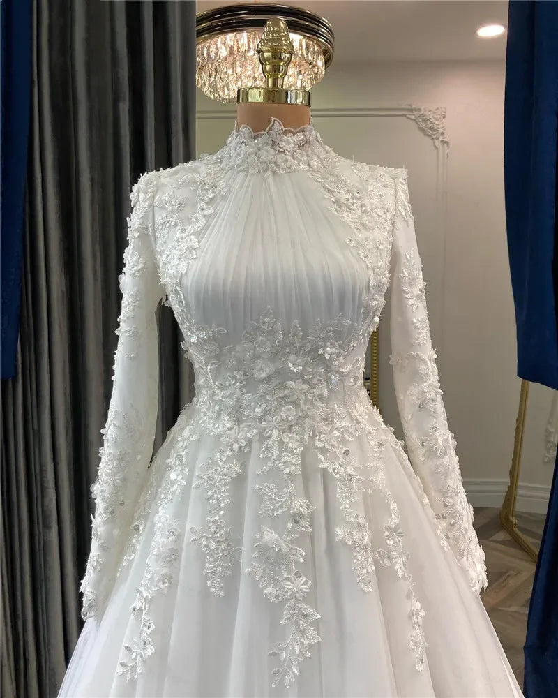 Robes de mariée musulmanes élégantes pour la mariée, appliques de fleurs