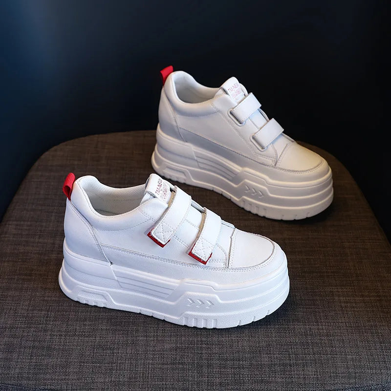 Baskets à plateforme en cuir véritable pour femmes