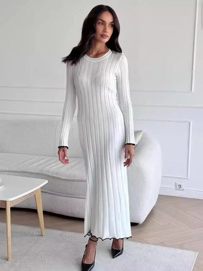 Robe longue rayée à manches longues pour femmes