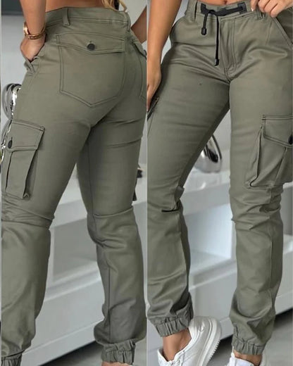 Pantalon cargo à revers avec poches multiples pour femmes