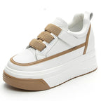 Baskets à plate-forme compensée en cuir véritable pour femmes