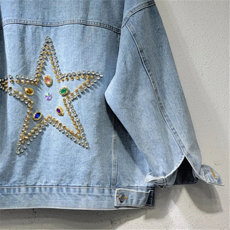 Veste en jean à rivets multicolores pour femme