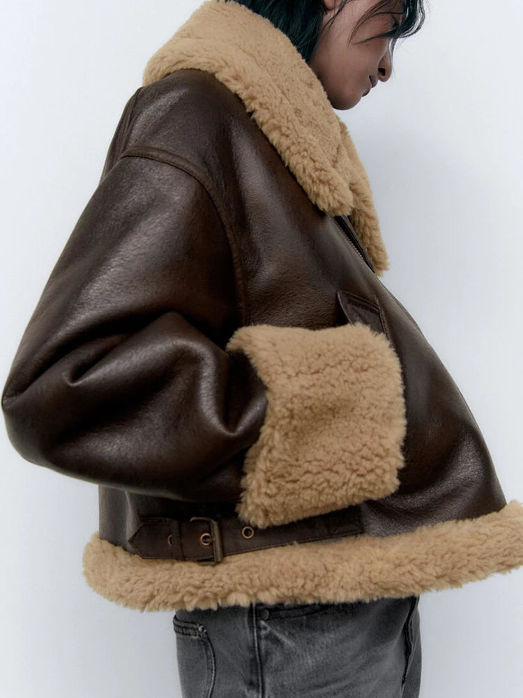 Veste en faux cuir fermeture éclair pour femmes