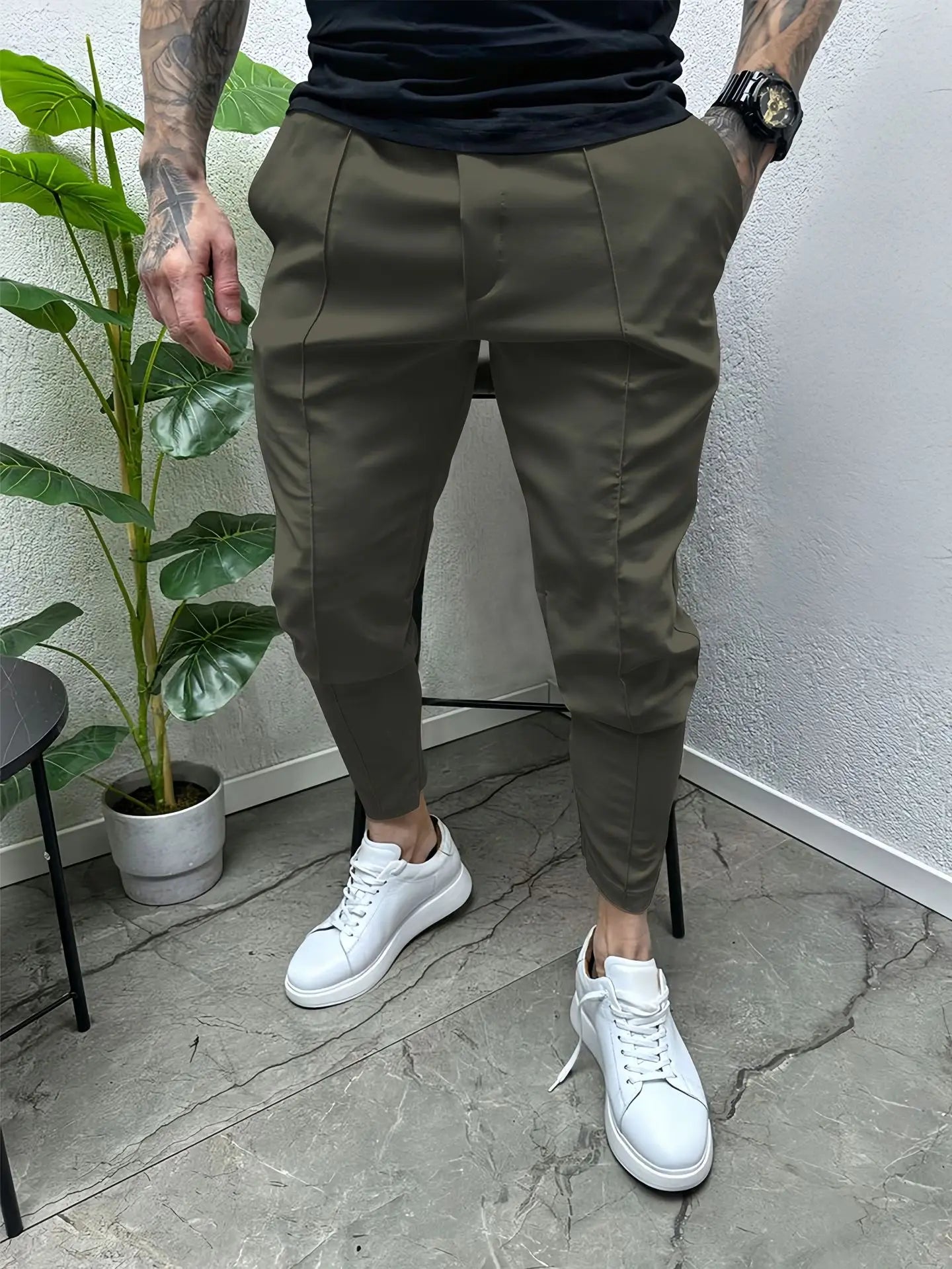 Pantalon en coton multi-poches à cordon de serrage pour hommes