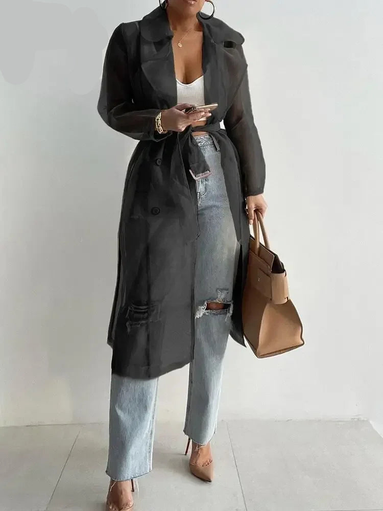 Manteau boutonné à manches longues pour femmes