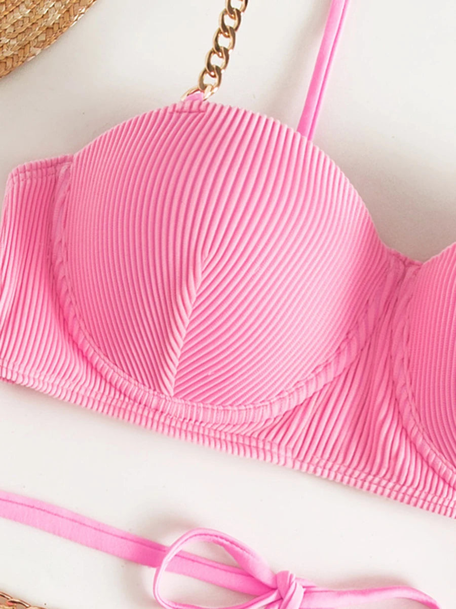 Maillot de bain push-up à mailles en chaîne pour femme