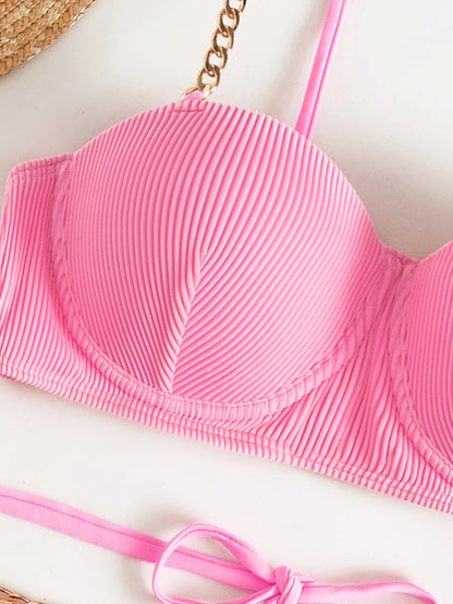 Maillot de bain push-up à mailles en chaîne pour femme