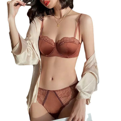 Ensemble de soutien-gorge Ultra-fin en dentelle, sous-vêtements d'épissure en Satin de soie française