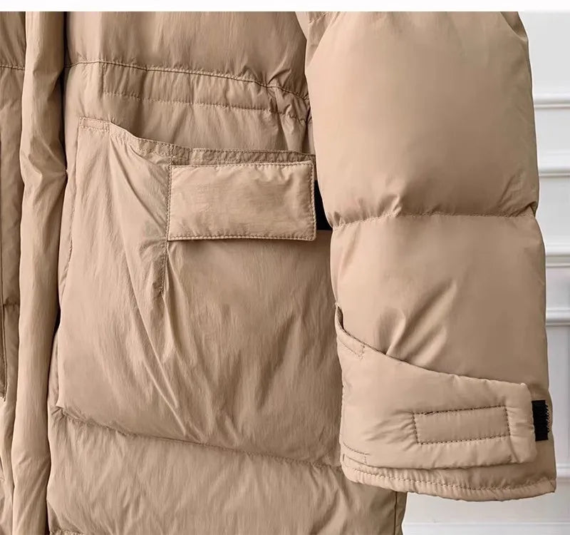 Doudoune super épaisse à capuche et col en laine pour femme