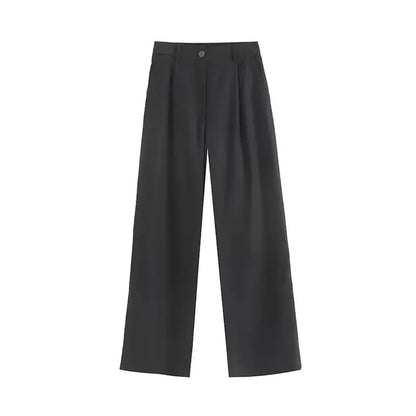 Pantalon en lin jambe large  fermeture éclair pour femmes