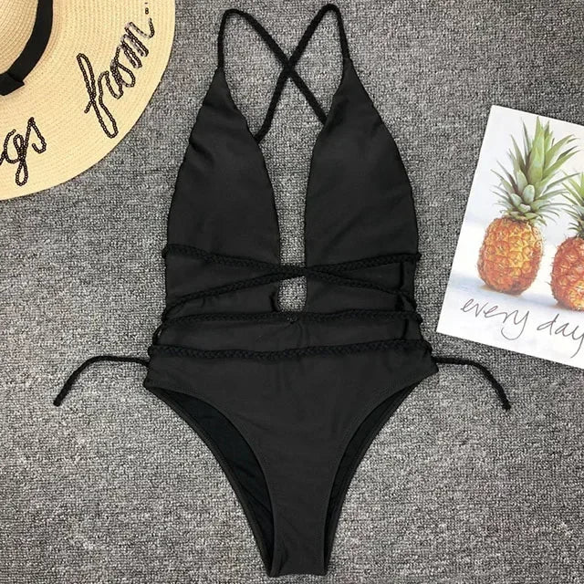 Maillot de bain une pièce à décolleté en v profond pour femmes