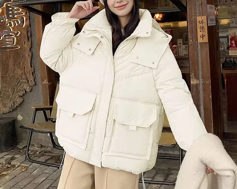 Manteau coréenne à capuche en coton rembourré pour femme