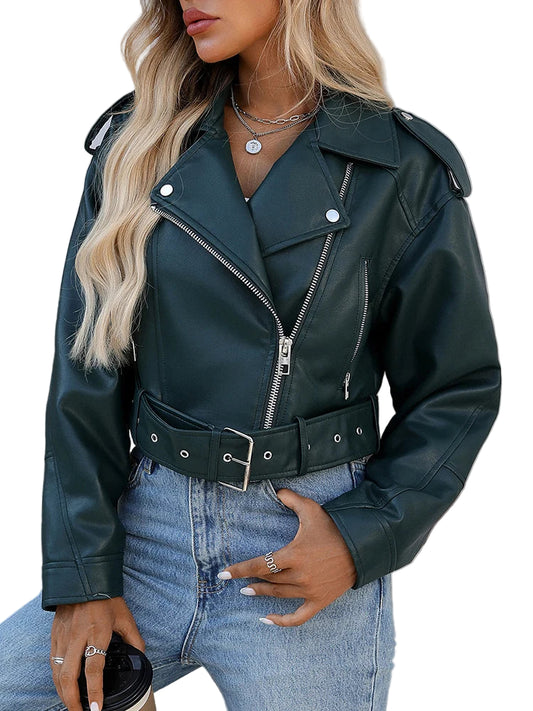 Veste ample court faux cuir pour femmes