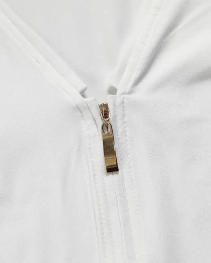 Body à fermeture éclair sur le devant, sexy, col en V, pour femmes