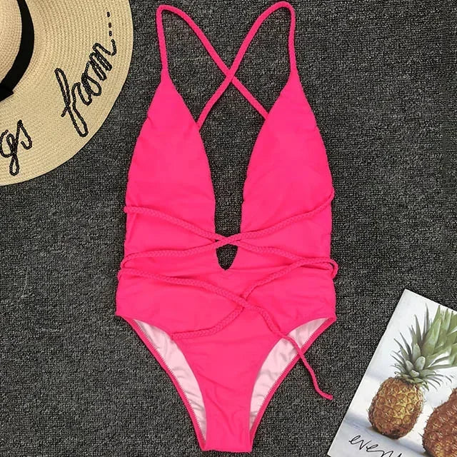 Maillot de bain une pièce à décolleté en v profond pour femmes