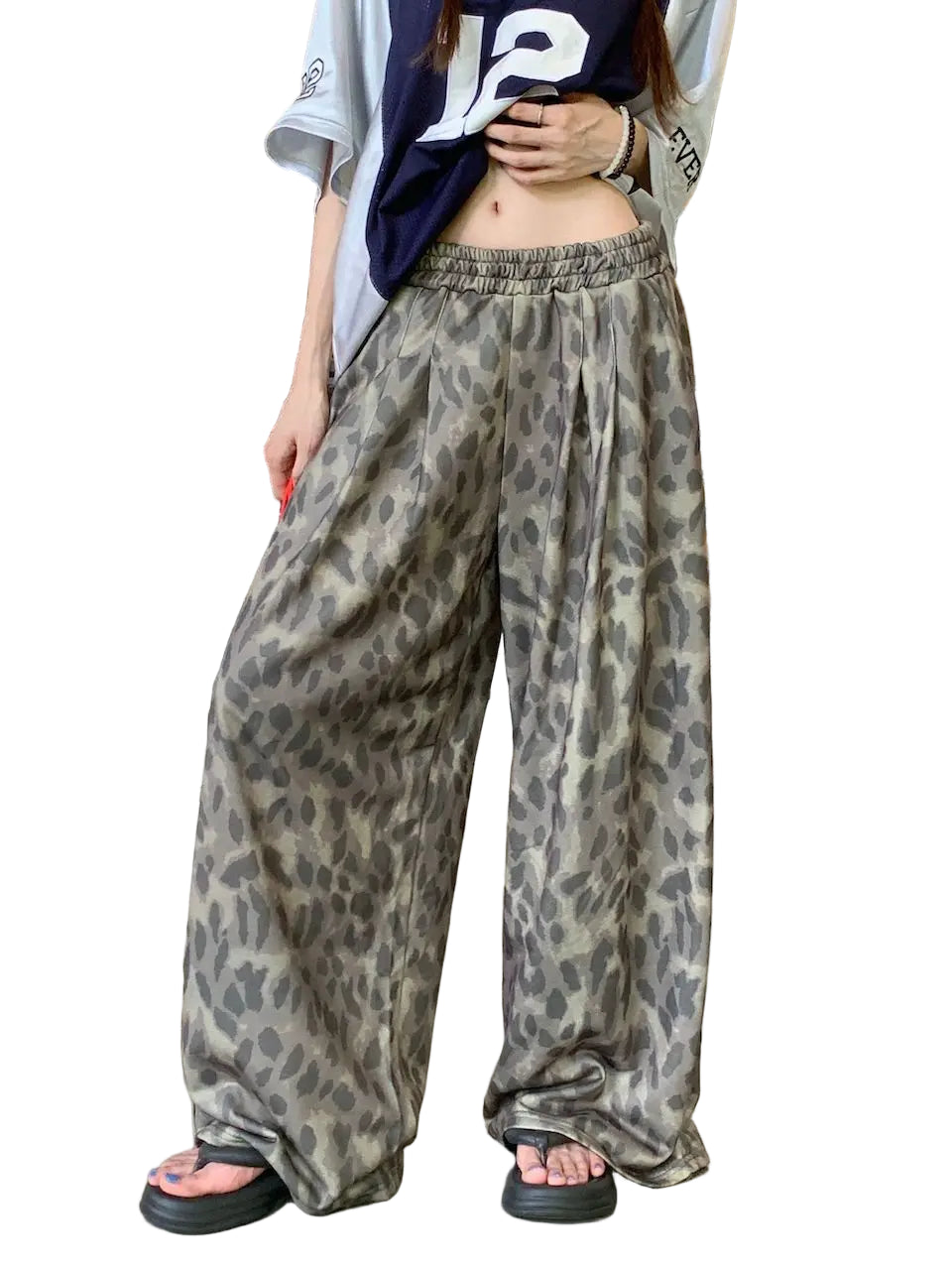 Pantalon large imprimé léopard pour femmes