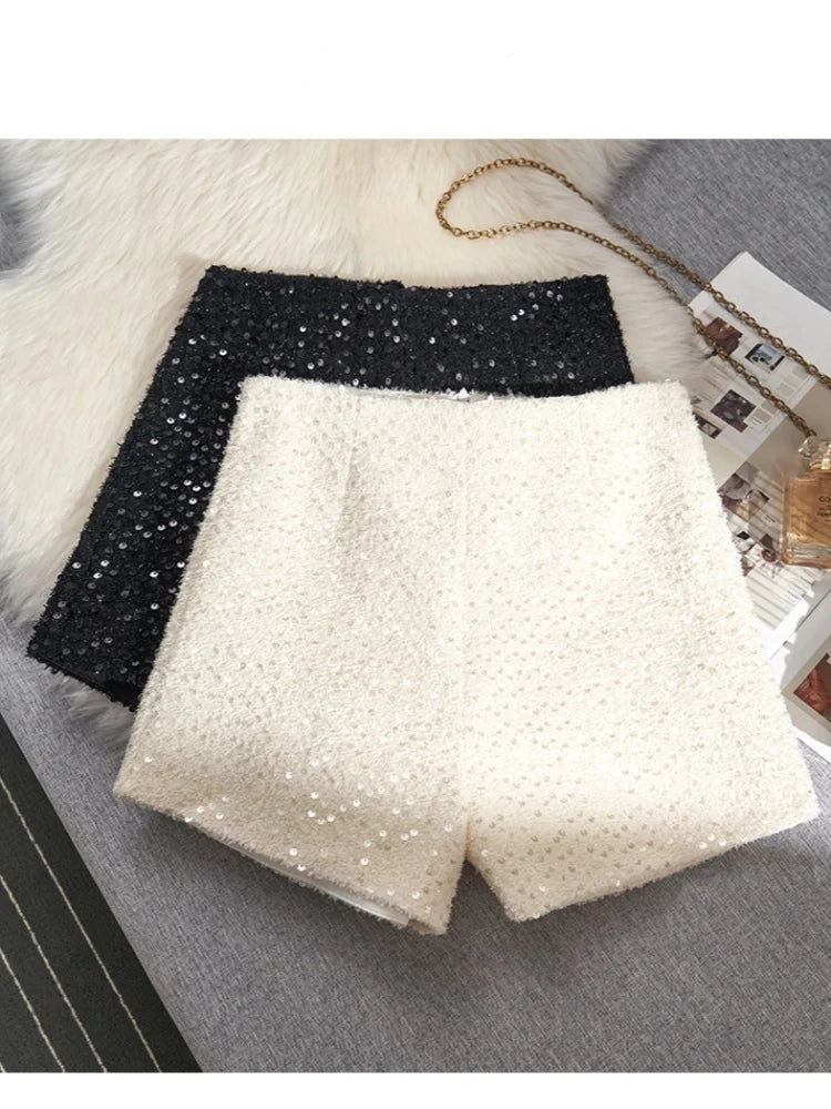 Short à paillettes noir et blanc haut de gamme pour femme