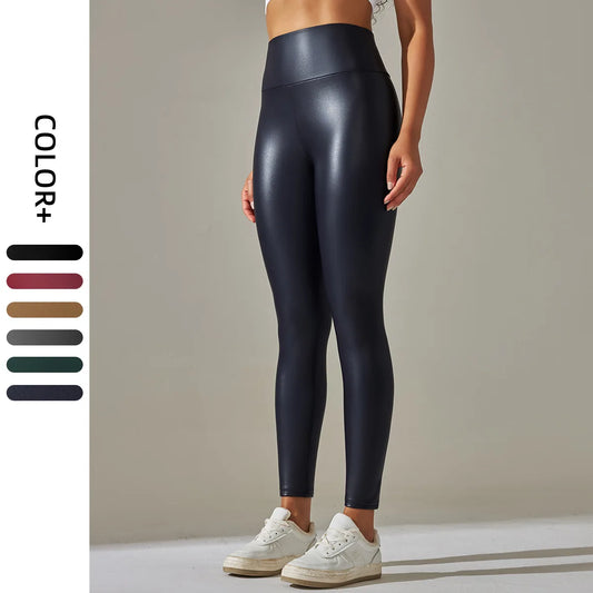 Legging en cuir PU pour femme élastique taille haute moulant en polaire,