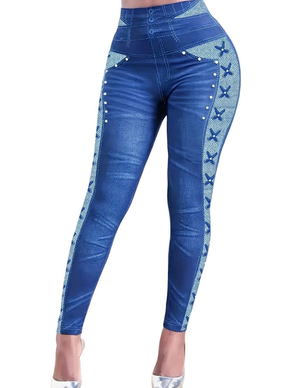 Legging en denim imprimé en 3D pour femme
