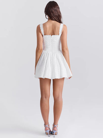 Mini robe blanche brodée anglaise, ceinturée, pour femmes