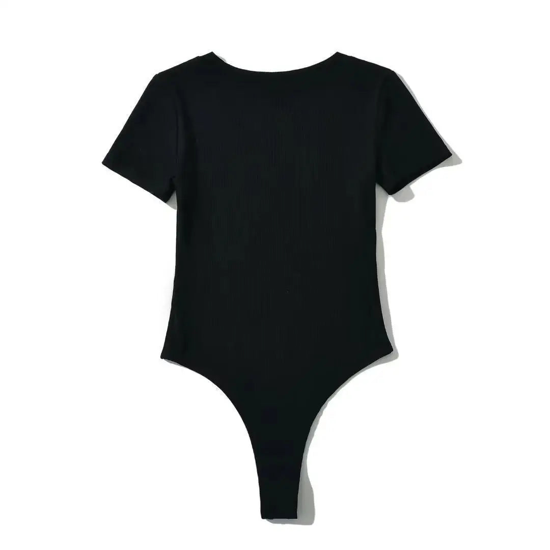 Body tricotée pour femme, manches courtes, col en V, extensible