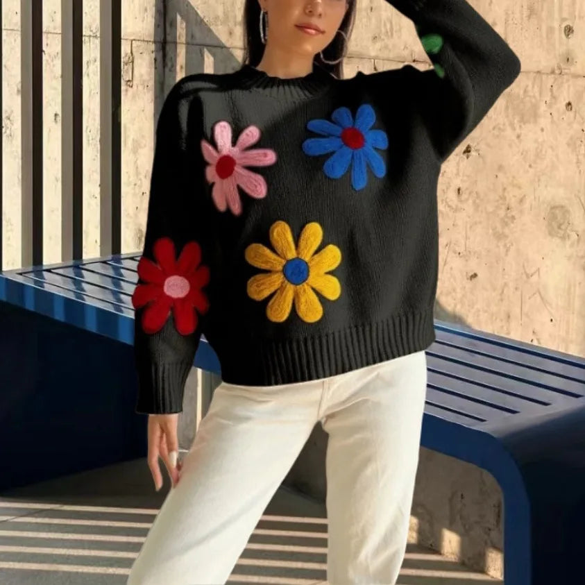 Pull à fleurs au crochet pour femme