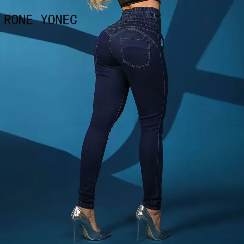 Jean skinny à lacets et taille haute élastique pour femme, longueur cheville, avec poches