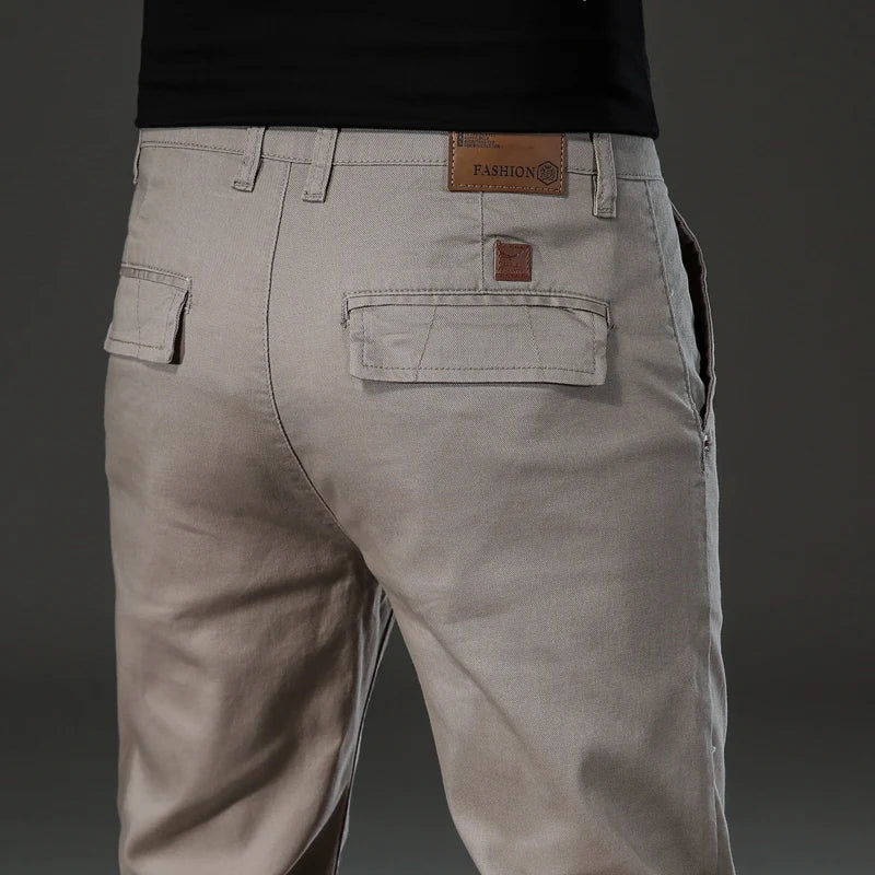 Pantalon droit décontracté en coton pour hommes