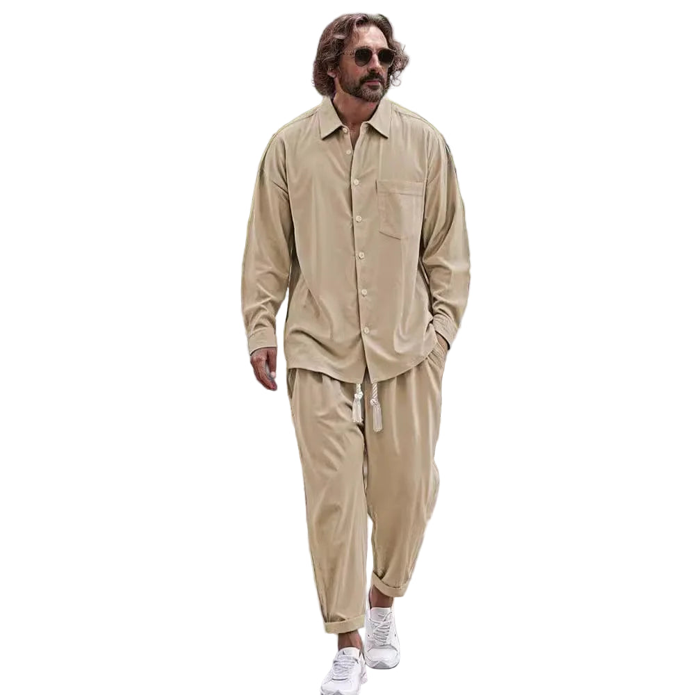 Ensembles chemise et pantalon en coton et lin pour hommes