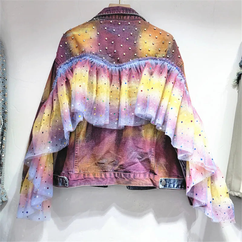 Veste en jean Tie Dye à la mode printanière pour femme