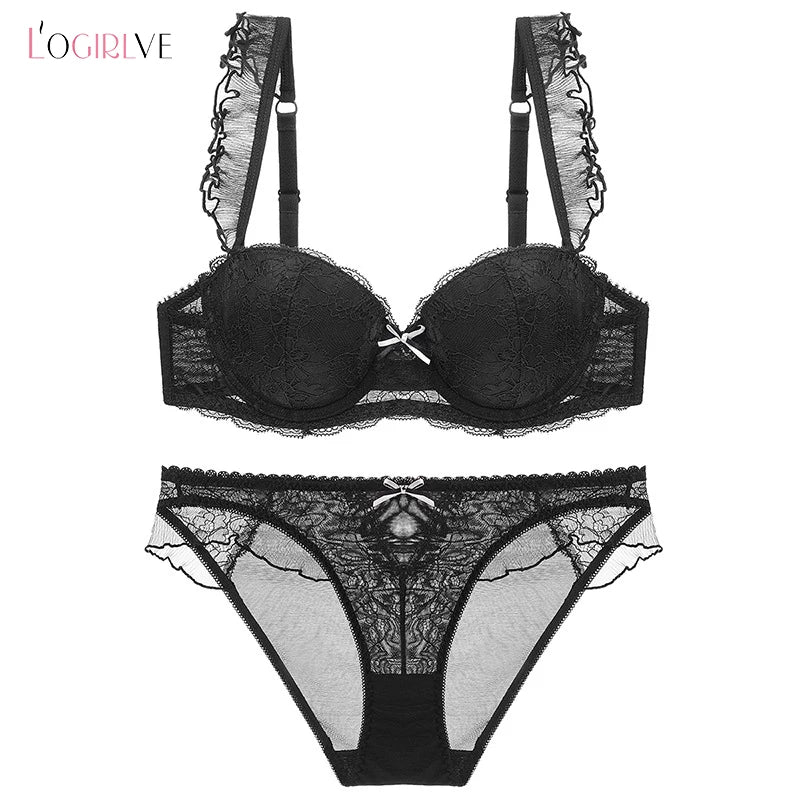 Soutien-gorge Sexy dentelle broderie Lingerie vert brassière profonde V Push Up