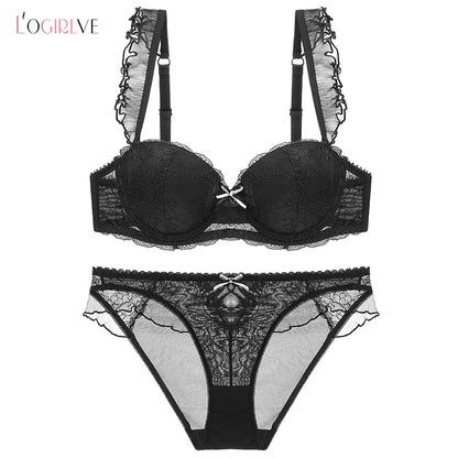 Soutien-gorge Sexy dentelle broderie Lingerie vert brassière profonde V Push Up