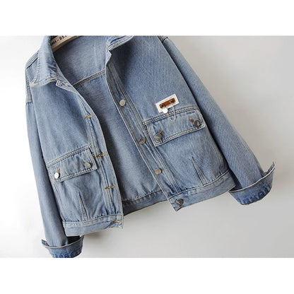 Veste en jean courte ample bleu clair vintage pour femme