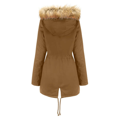 Vestes pour femmes Parkas mode femme vêtements longs manteaux doublure en laine à capuche mince avec col en fourrure