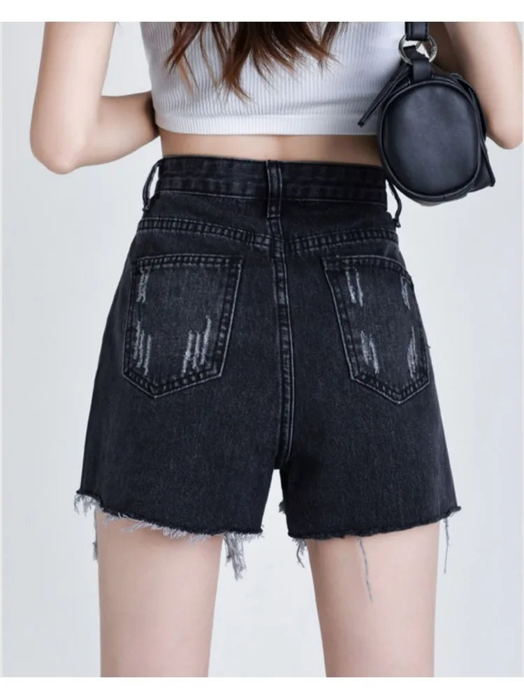 Shorts en jean pour femmes déchiré décontracté bouton fermeture éclair