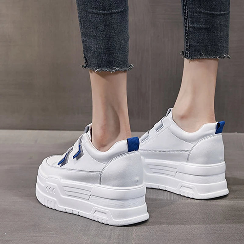 Baskets à plateforme en cuir véritable pour femmes