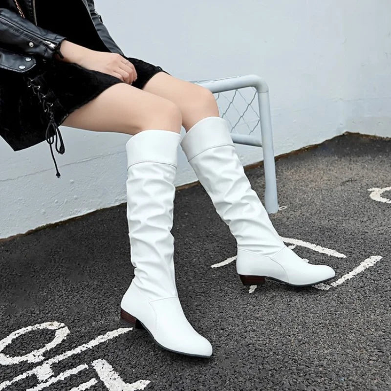 Bottes en cuir au genou pour femmes, talon haut