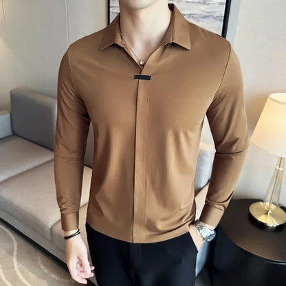 T-shirt à manches longues et col en v pour hommes