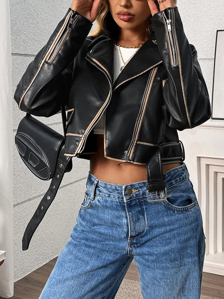 Veste vintage imitation cuir pour femme
