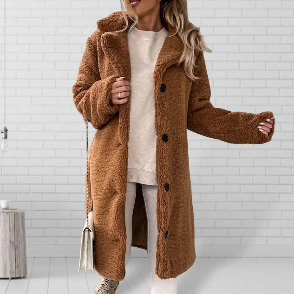 Pardessus en peluche à boutonnage simple pour femmes, mélange de fausse laine, manteau d'hiver décontracté, peluche en peluche