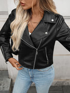 Veste ample court noir Faux cuir pour femmes